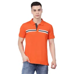 Kalt Orange Regular Fit Striped Polo T-Shirt-picture-44