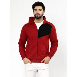 Kalt Red Regular Fit Solid Hooded Sweatshirt-picture-46