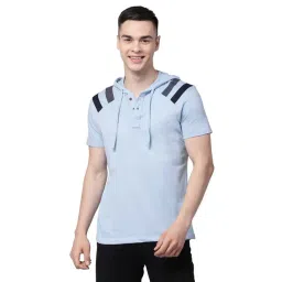 Kalt Sky Blue Regular Fit Striped Hooded T-Shirt-picture-20