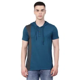 Kalt Teal Regular Fit Hooded T-Shirt-picture-24
