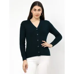 Kalt Turquoise Self Design Long Sleeves Cardigan-picture-16