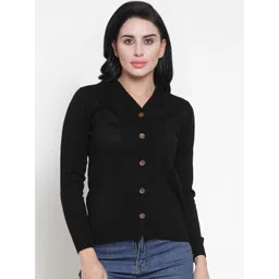 Kalt Women Black Solid Cardigan Sweater image 1