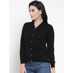 Kalt Women Black Solid Cardigan Sweater image 2