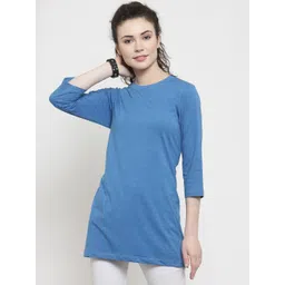Kalt Women Blue Solid Round Neck T-shirt-picture-23