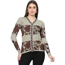 kalt Women Full Sleeves Floral Print Acrylic Cardigan Sweater-picture-50