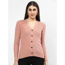 Kalt Women Full Sleeves V-Neck Acrylic Cardigan-picture-38