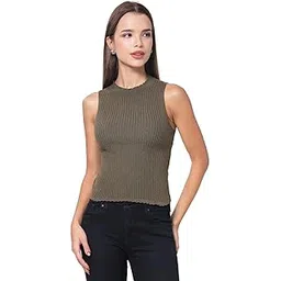 kalt Women High Neck Sleeveless Ribbed Sweater-picture-51