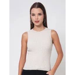 Kalt Women Ribbed Round Neck Sleeveless Cotton Fitted Top-picture-39