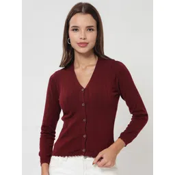 Kalt Women Ribbed V-Neck Cotton Fitted Top-picture-11