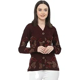 kalt Women Sweater for Winter Woolen Acrylic Full Sleeves V Neck Floral Design Cardigan Sweater for Women Winter Woollen Stylish(Dark Maroon;4XL)-picture-34