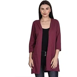 kalt Women's 3/4th Sleeves Open Plain Shrug-picture-33