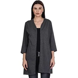 kalt Women's 3/4th Sleeves Open Plain Shrug(Dark Grey Mealnge)-picture-40