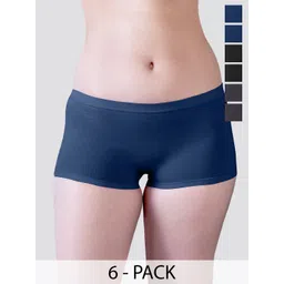 Kalyani Pack Of 6 Boy Shorts Briefs Willow_S_BLK_BLK_ASH_ASH_PBLE_PBLE_P6 image 1