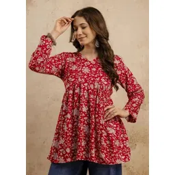 kamayra Casual Regular Sleeves Floral Print Women Red Top-picture-10
