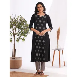 Kami Kubi Black Cotton Abstract Three-Quarter Sleeves Kurta-picture-13