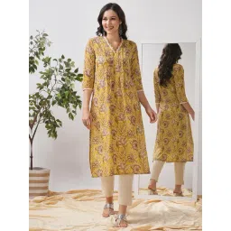 Kami Kubi Mustard Cambric Floral Kurti-picture-15