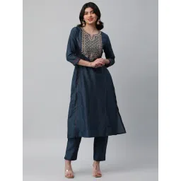 Kami Kubi Navy Embroidered A Line Kurta-picture-20