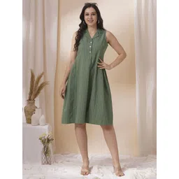 KAMI KUBI Women 1 Stripe Print Halter Neck A-Line Midi Dress-picture-40