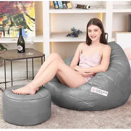 kam's lieu XXXL Bean Bag with Footrest | Ready To Use Faux Leather Teardrop Bean Bag With Bean Filling-picture-24