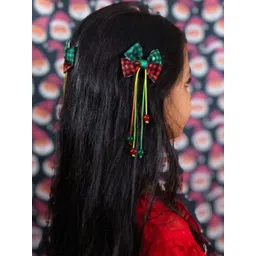 Kamule Girls Set Of 2 Plaid Ribbon Beaded Alligator Hair Clips-picture-17