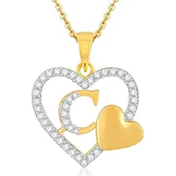 kanak jewels Love Heart Pendent "C" Letter Gold Plated for Girls Women Men Unisex Couple Alphabet Pendant in American Diamond Jewellery Set alphabet Cubic Zirconia Brass Chain Pendant-picture-33