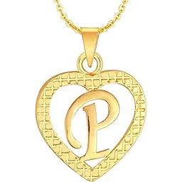 kanak jewels Stylish Jewellery 'P' Letter Heart Pendants for Girls Women Men Unisex Locket Alphabet Pendant with Chain in Crystal Jewellery Set for Women Gold plated Pendant-picture-11