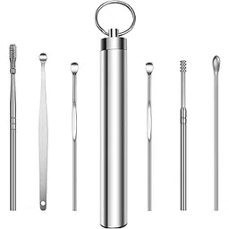 KANAKADHARA 6-in-1 Ear Wax Cleaner - Resuable Ear Cleaning Tools with Aluminum Tube - Ear Pick Wax Remover Tool Kit with Ear Curette Cleaner and Spring Ear Buds Cleaner Fit in Pocket Great for Traveling (Stainless Steel Case Ear Wax)-picture-11