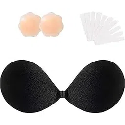 kanakadhara 1 Sticky Bras Push Up Adhesive Invisible Bra, 36 Double-Sided Fashion Tape Strips and 1 Pair Reusable Nipple Cover for Women's & Girl's Backless Strapless Bra (Free Size, Black)-picture-32