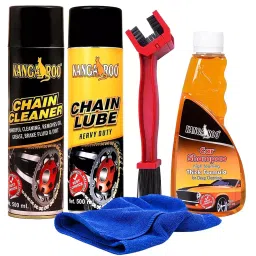 Kangaroo Chain Lube and Chain Cleaner Spray 500 ml Each with Car & Bike Shampoo 300 ml, 1 Microfiber Cloth & Chain Cleaning Brush-picture-23