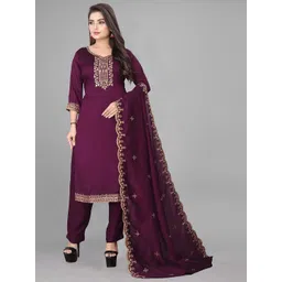 KANGOPI FASHION Ethnic Motifs Embroidered Chanderi Cotton Kurta With Trousers & Dupatta-picture-18