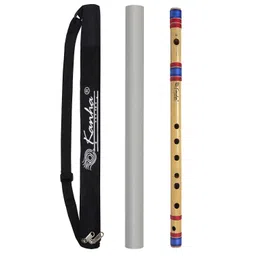 Kanha Bansuri Flute - D Scale Natural Medium Assam Bamboo - 17 Inch Right Handed Music Instrument With Cover image 1