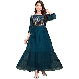 kanjari Women's Gorgette Regular Fit Full Length Gown Dress with Elegant Design for Wedding, Parties, Traditional, Festivals, Family Functions-picture-39