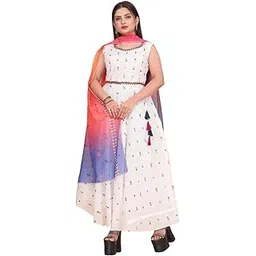 kanjari Women's Regular Fit Full Length Embroided Chanderi Cotton Gown with Beautiful Georgette Dupatta Dress Set for Wedding, Parties, Festivals, Family Functions (White) (M,L,XL,2XL,3XL,4XL)-picture-34