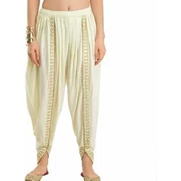 kanna fabric Women/Girls Cotton Rayon Solid Full Length Lace Loose Fit Plain Dhoti/Salwar/Patiala Color-Off White-picture-19