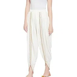 kanna fabric Women/Girls Cotton Rayon Solid Full Length Lace Loose Fit Plain Dhoti/Salwar/Patiala Color-White-picture-46
