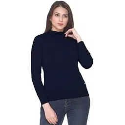 kanna fabric Women's Casual Slim Fit Basic Tops Tunics Cotton Woolen Knitted Thermal Turtle Neck Pullover Highneck Sweaters Navy Blue-picture-12