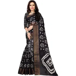 KANOODA Black Cotton Blend Sarees image 1