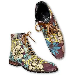 Ankle Length Fashion Boots For Men & Women - Canvas Material - Printed Lace-up with Zipper Boots - Block Heels - Comfortable & Stylish - Vineyard Lover Design-image-18