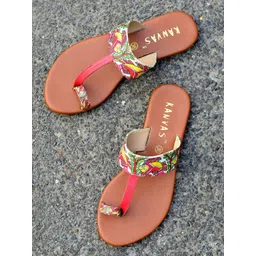 Kanvas Women Printed Open Toe Fish Madhubani Kolhapuri Flats-picture-29