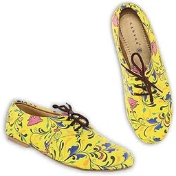 kanvas Women's Printed Casual Shoes - Stylish Canvas Lace up Oxfords - Comfortable Footwear - Fashion Shoes - Lightweight & Slip-Resistant - Pattachitra Art Design - Yellow Color-picture-21