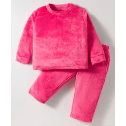 Kanvin Fur Knit Full Sleeves Winter Wear Sweatshirt & Lounge Pant Set - Dark Pink-picture-22