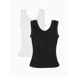 Kanvin Girls Pack Of 2 Black & White Ribbed  Cotton Thermal Tops-picture-29