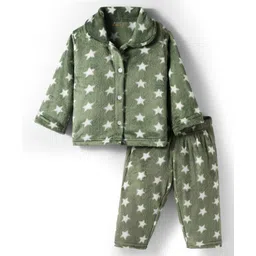 Kanvin Knit Full Sleeves Co-ords Winter Night Suit with Star Print - Green-picture-16