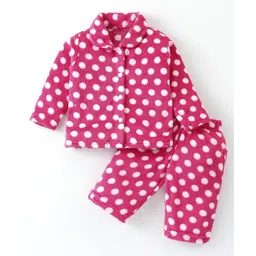 Kanvin Supersoft Extra Warm Velour Full Sleeves Winter Night Suit With Polka Dots Print - Fuchsia-picture-25