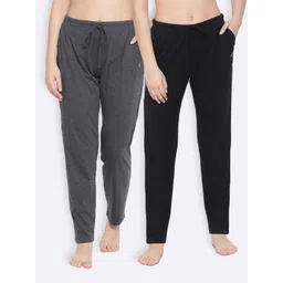 Kanvin Women Grey & Black Pack Of 2 Lounge Pants-picture-36