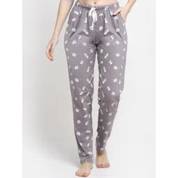 Kanvin Women Grey & White Printed Pure Cotton Lounge Pants-picture-25
