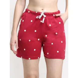 Kanvin Women Red & White Printed Pure Cotton Lounge Shorts-picture-28