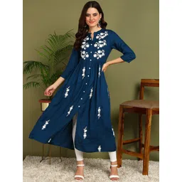 Kapad Dwar Women Floral Embroidered Flared Sleeves Thread Work Kurta-picture-16