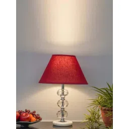 Kapoor Lamp Shades Aspley Chrome Finish Metal Clear Crystal Glass & White Marble Table Lamp with Maroon Cotton Shade-picture-38