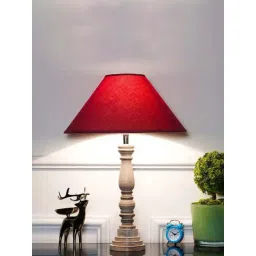 Kapoor Lamp Shades Hatton Hand Crafted Solid Wood Distress White Finish Table Lamp with Maroon Cotton Shade-picture-29